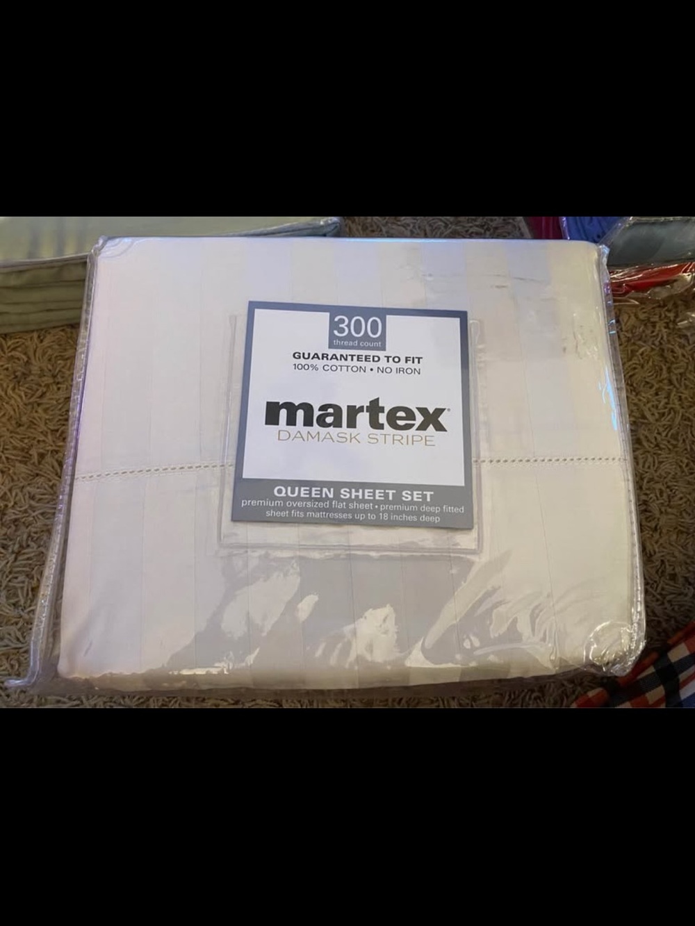 Martex Damask Stripe Queen Sheet Set in Ivory